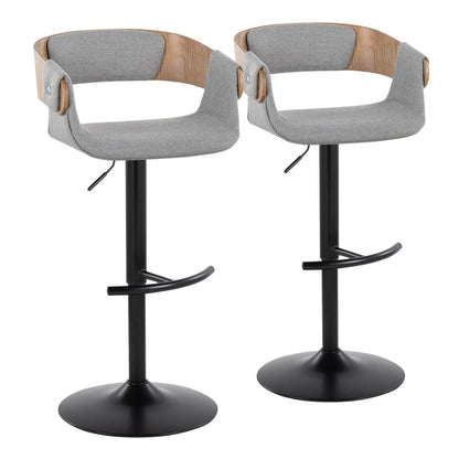 Black Metal, Whitewashed Wood, Grey Fabric Elisa Adjustable Barstool - Set of 2