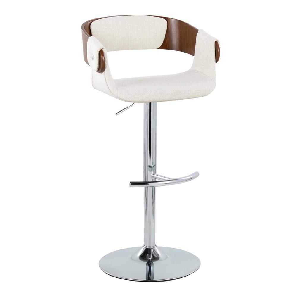 Chrome Metal, Walnut Wood, Cream Fabric Elisa Adjustable Barstool - Set of 2