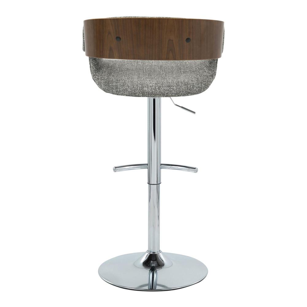 Chrome Metal, Walnut Wood, Grey Fabric Elisa Adjustable Barstool - Set of 2