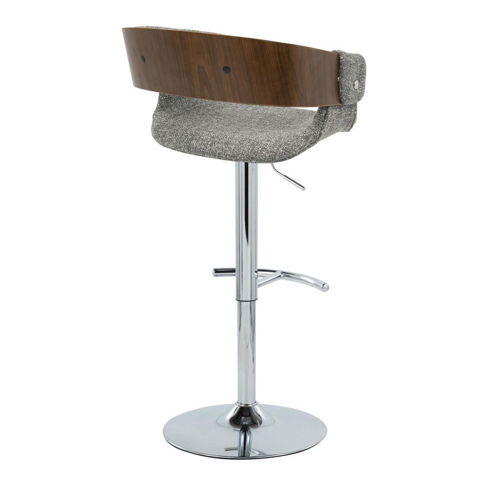 Chrome Metal, Walnut Wood, Grey Fabric Elisa Adjustable Barstool - Set of 2
