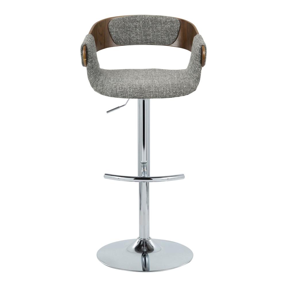 Chrome Metal, Walnut Wood, Grey Fabric Elisa Adjustable Barstool - Set of 2