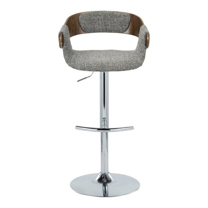 Chrome Metal, Walnut Wood, Grey Fabric Elisa Adjustable Barstool - Set of 2
