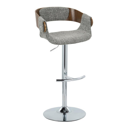 Chrome Metal, Walnut Wood, Grey Fabric Elisa Adjustable Barstool - Set of 2
