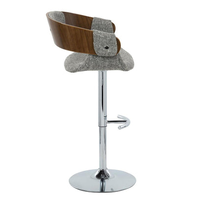Chrome Metal, Walnut Wood, Grey Fabric Elisa Adjustable Barstool - Set of 2