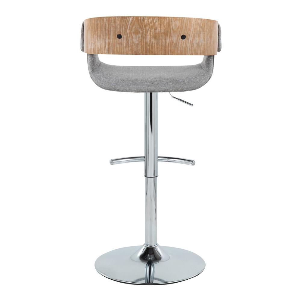 Chrome Metal, Whitewashed Wood, Grey Fabric Elisa Adjustable Barstool - Set of 2