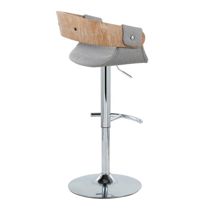 Chrome Metal, Whitewashed Wood, Grey Fabric Elisa Adjustable Barstool - Set of 2