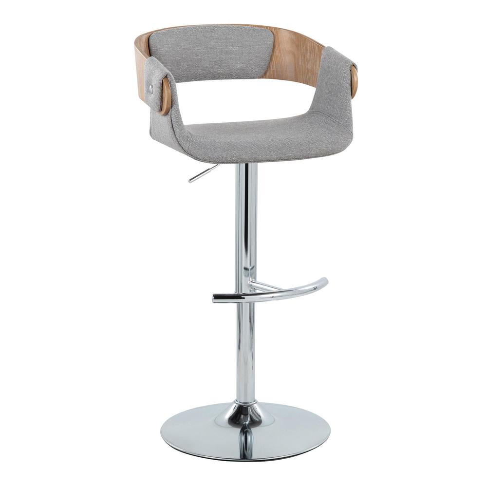 Chrome Metal, Whitewashed Wood, Grey Fabric Elisa Adjustable Barstool - Set of 2