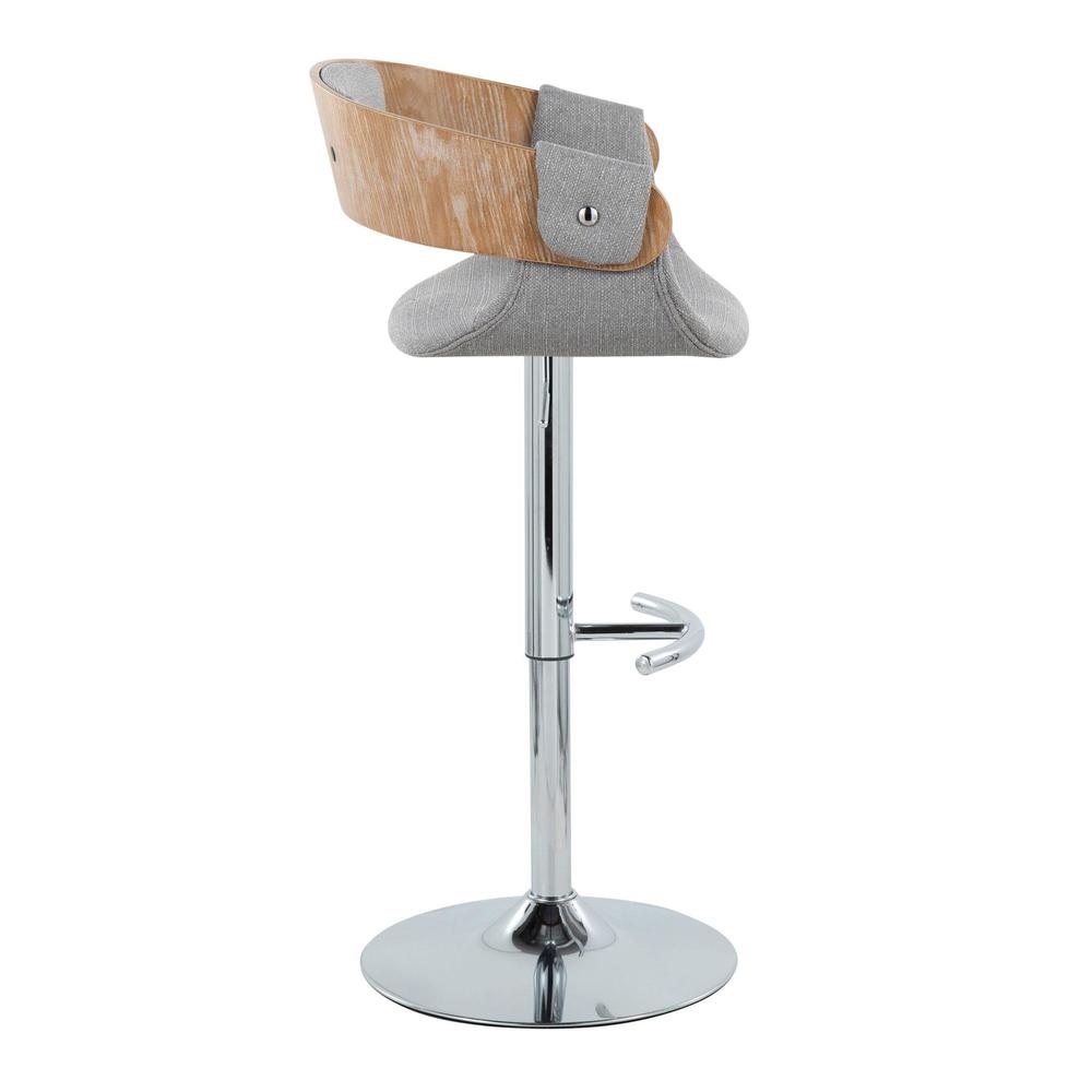 Chrome Metal, Whitewashed Wood, Grey Fabric Elisa Adjustable Barstool - Set of 2