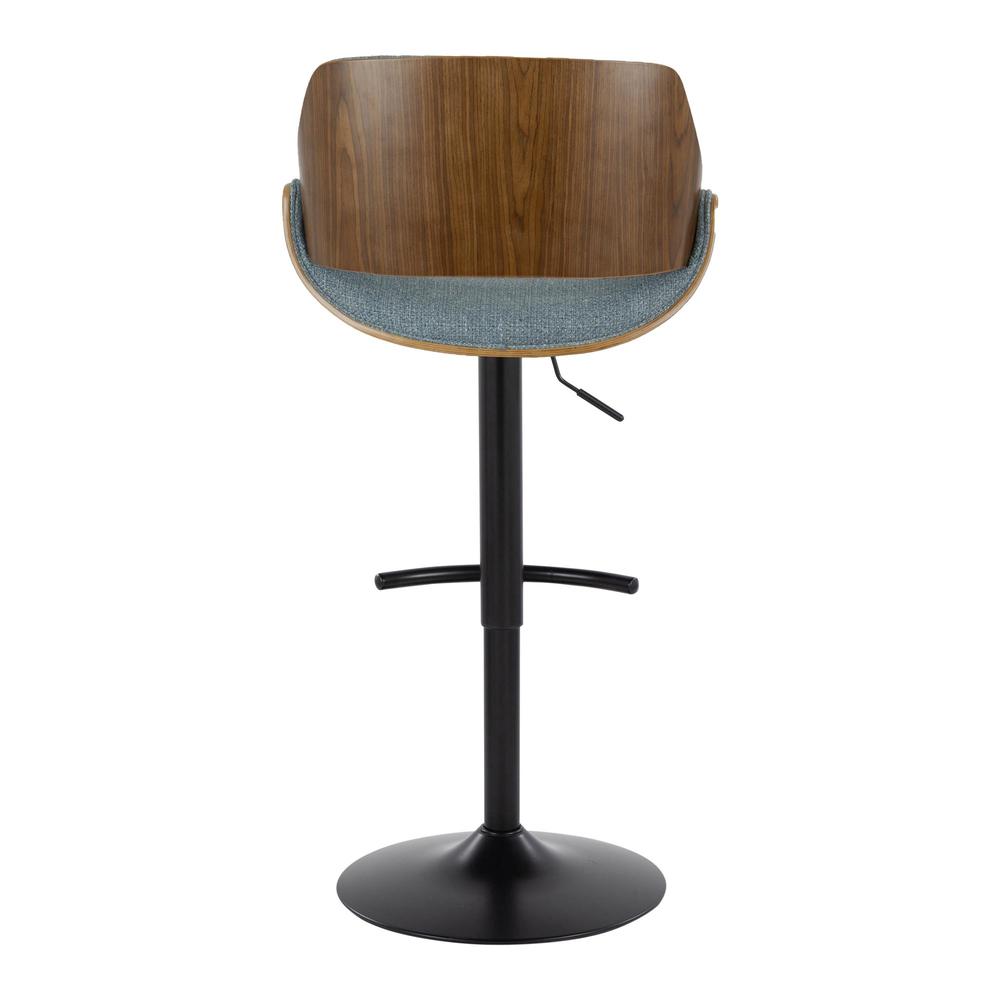 Walnut Wood, Black Metal, Blue Fabric Fabrizzi Adjustable Barstool - Set of 2