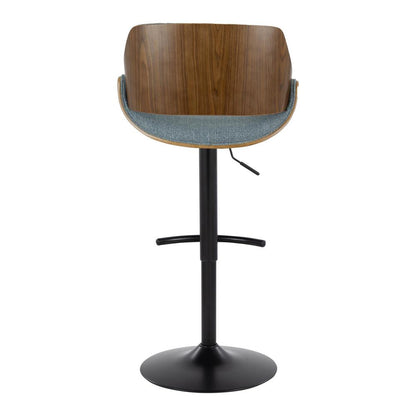 Walnut Wood, Black Metal, Blue Fabric Fabrizzi Adjustable Barstool - Set of 2