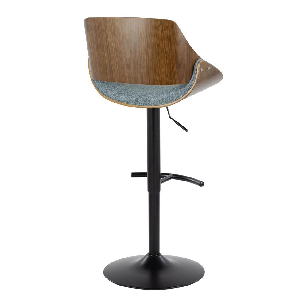 Walnut Wood, Black Metal, Blue Fabric Fabrizzi Adjustable Barstool - Set of 2