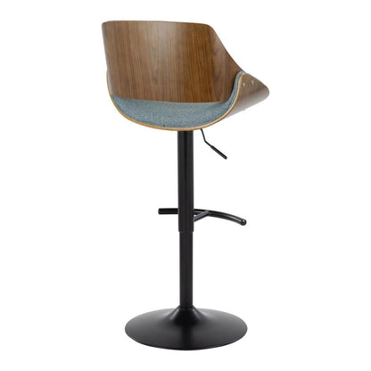 Walnut Wood, Black Metal, Blue Fabric Fabrizzi Adjustable Barstool - Set of 2