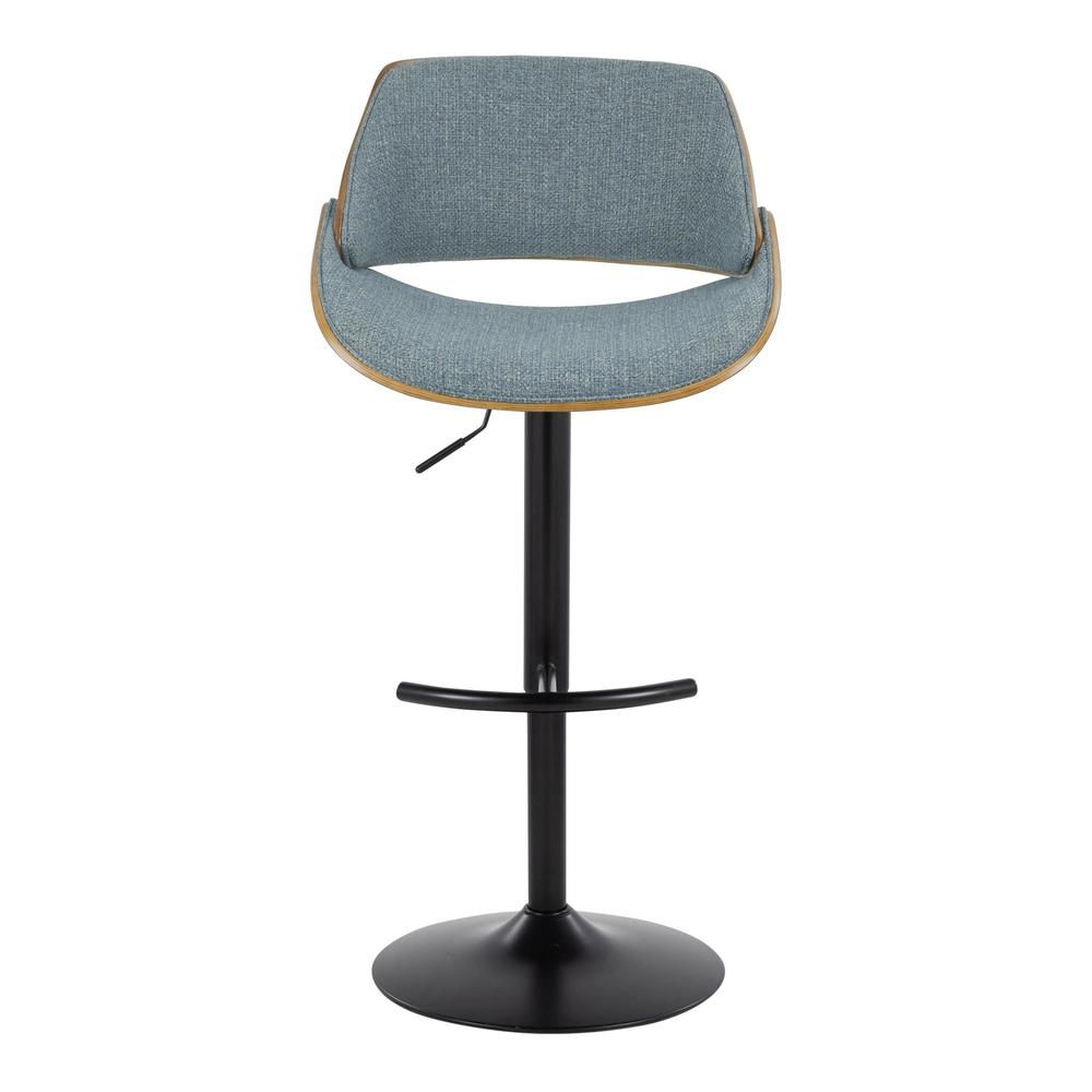 Walnut Wood, Black Metal, Blue Fabric Fabrizzi Adjustable Barstool - Set of 2