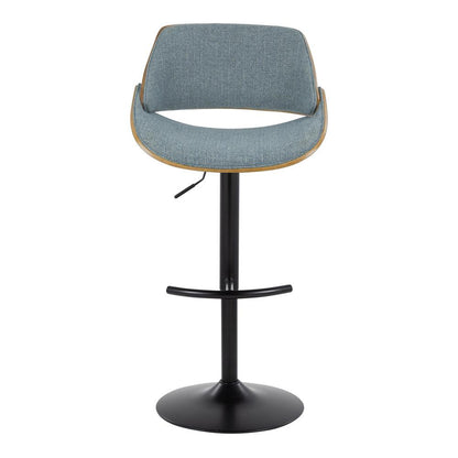 Walnut Wood, Black Metal, Blue Fabric Fabrizzi Adjustable Barstool - Set of 2