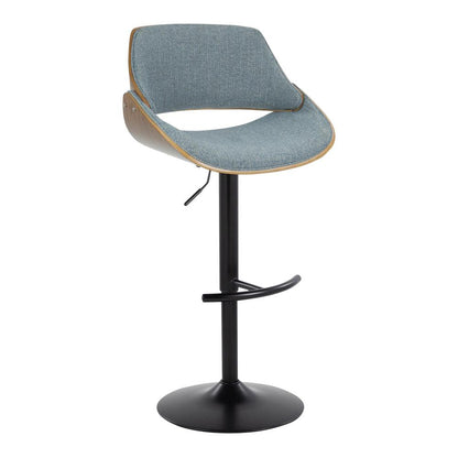 Walnut Wood, Black Metal, Blue Fabric Fabrizzi Adjustable Barstool - Set of 2
