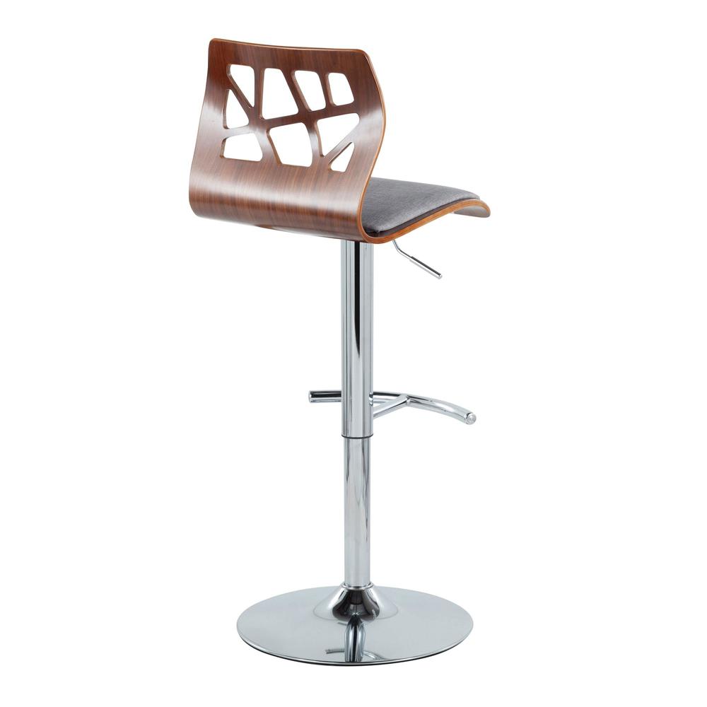 Chrome Metal, Walnut Wood, Grey Fabric Folia Adjustable Barstool - Set of 2