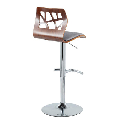 Chrome Metal, Walnut Wood, Grey Fabric Folia Adjustable Barstool - Set of 2