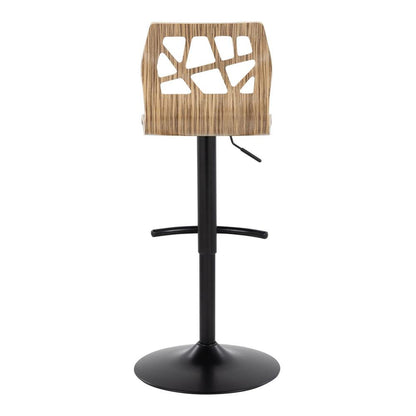 Black Metal, Zebra Wood, Cream PU Folia Adjustable Barstool - Set of 2