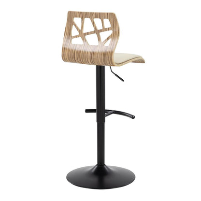 Black Metal, Zebra Wood, Cream PU Folia Adjustable Barstool - Set of 2