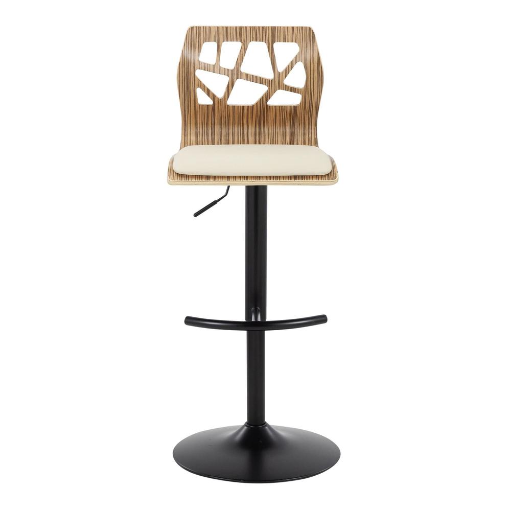 Black Metal, Zebra Wood, Cream PU Folia Adjustable Barstool - Set of 2