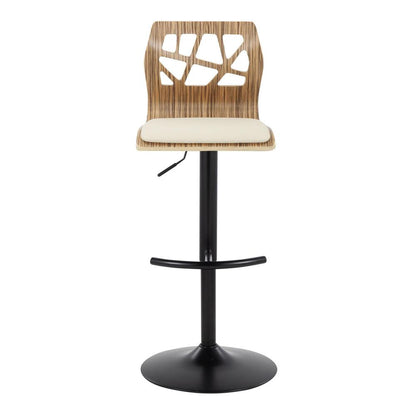 Black Metal, Zebra Wood, Cream PU Folia Adjustable Barstool - Set of 2