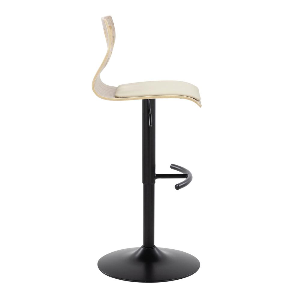 Black Metal, Zebra Wood, Cream PU Folia Adjustable Barstool - Set of 2