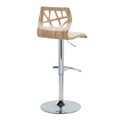 Chrome Metal, Zebra Wood, Cream PU Folia Adjustable Barstool - Set of 2