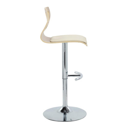 Chrome Metal, Zebra Wood, Cream PU Folia Adjustable Barstool - Set of 2