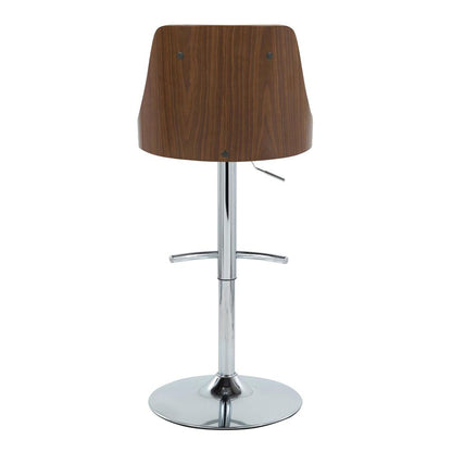 Chrome Metal, Walnut Wood, Cream PU Gianna Adjustable Barstool - Set of 2