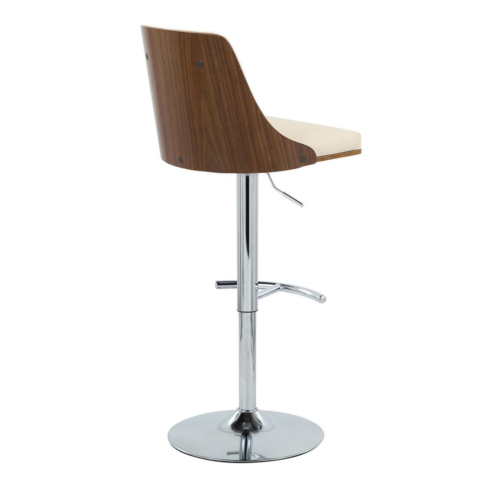 Chrome Metal, Walnut Wood, Cream PU Gianna Adjustable Barstool - Set of 2