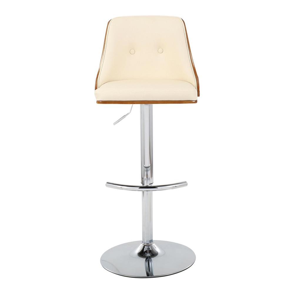 Chrome Metal, Walnut Wood, Cream PU Gianna Adjustable Barstool - Set of 2