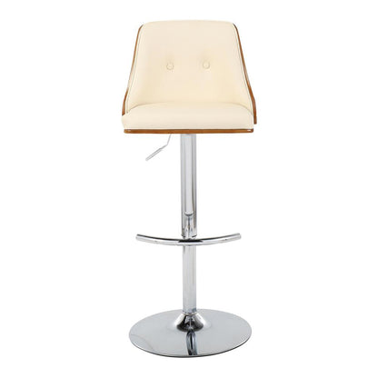 Chrome Metal, Walnut Wood, Cream PU Gianna Adjustable Barstool - Set of 2