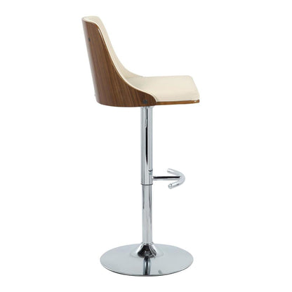 Chrome Metal, Walnut Wood, Cream PU Gianna Adjustable Barstool - Set of 2