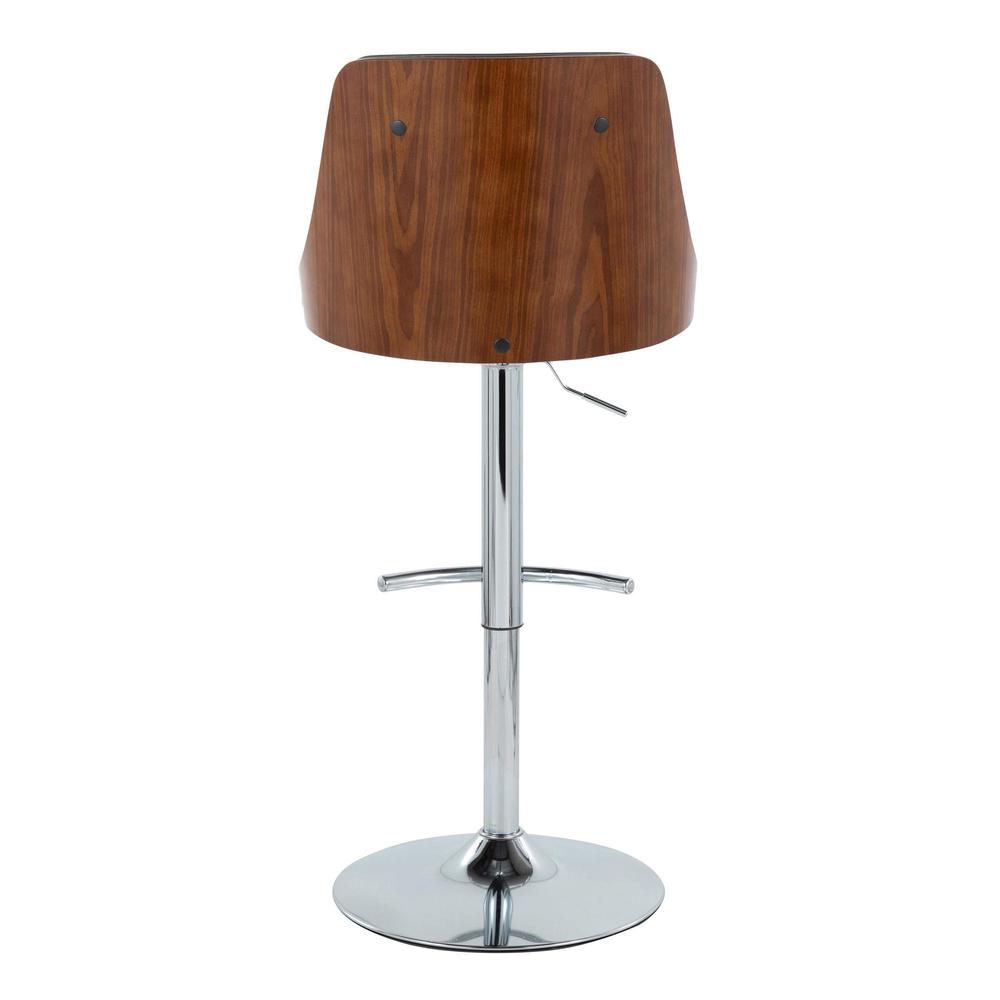 Chrome Metal, Walnut Wood, Grey PU Gianna Adjustable Barstool - Set of 2