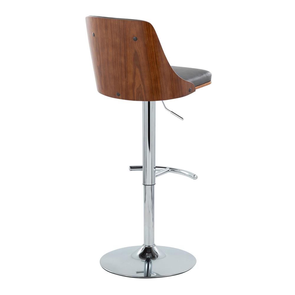 Chrome Metal, Walnut Wood, Grey PU Gianna Adjustable Barstool - Set of 2