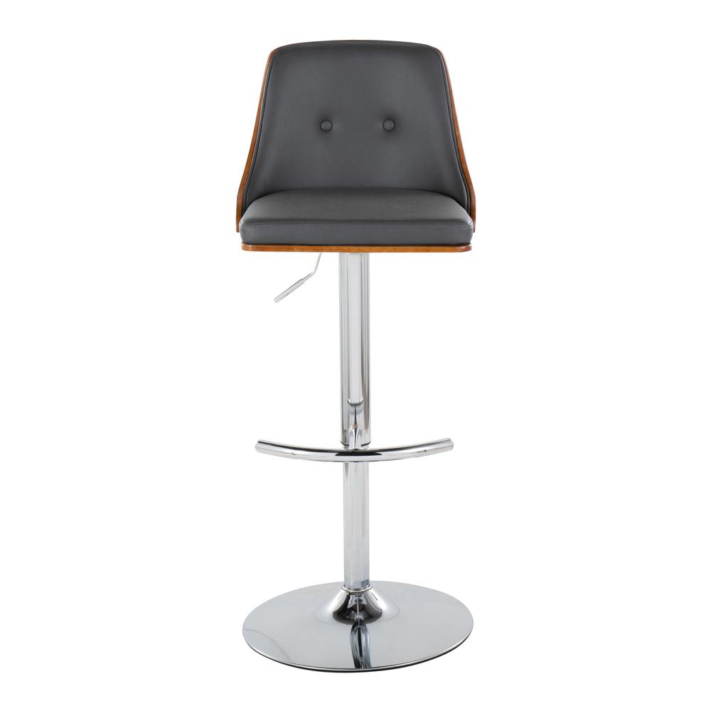 Chrome Metal, Walnut Wood, Grey PU Gianna Adjustable Barstool - Set of 2