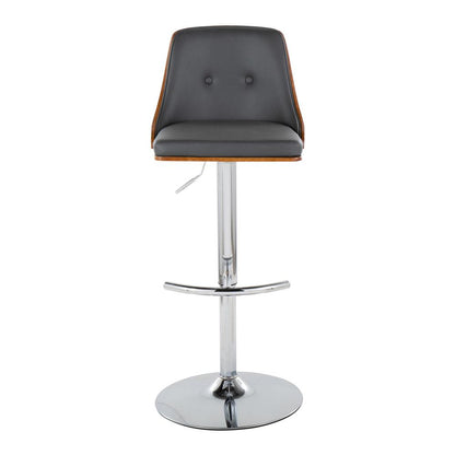 Chrome Metal, Walnut Wood, Grey PU Gianna Adjustable Barstool - Set of 2
