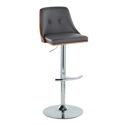 Chrome Metal, Walnut Wood, Grey PU Gianna Adjustable Barstool - Set of 2