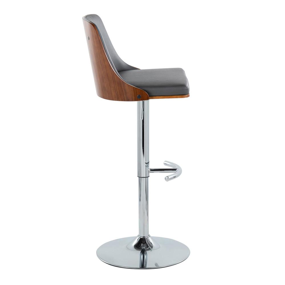 Chrome Metal, Walnut Wood, Grey PU Gianna Adjustable Barstool - Set of 2