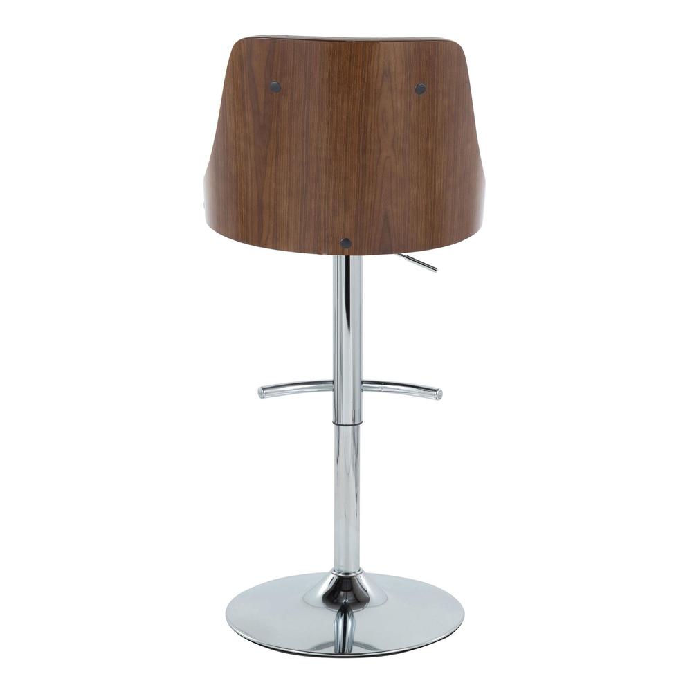 Chrome Metal, Walnut Wood, Light Grey PU Gianna Adjustable Barstool - Set of 2