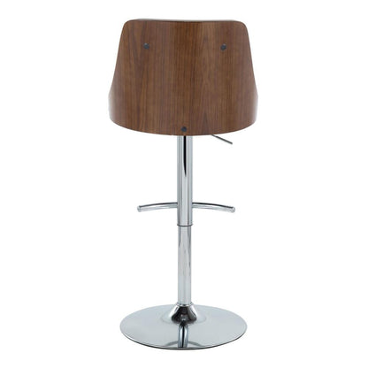 Chrome Metal, Walnut Wood, Light Grey PU Gianna Adjustable Barstool - Set of 2