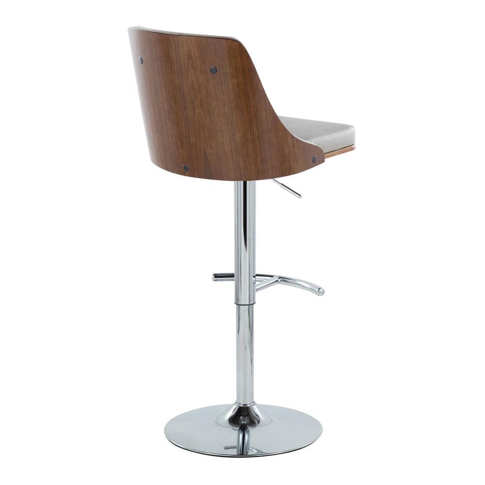 Chrome Metal, Walnut Wood, Light Grey PU Gianna Adjustable Barstool - Set of 2