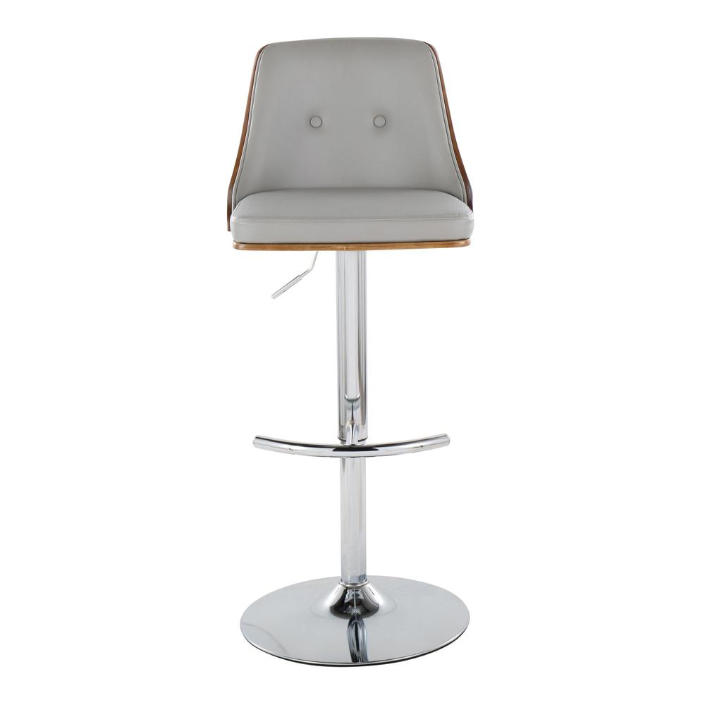 Chrome Metal, Walnut Wood, Light Grey PU Gianna Adjustable Barstool - Set of 2