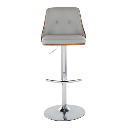 Chrome Metal, Walnut Wood, Light Grey PU Gianna Adjustable Barstool - Set of 2