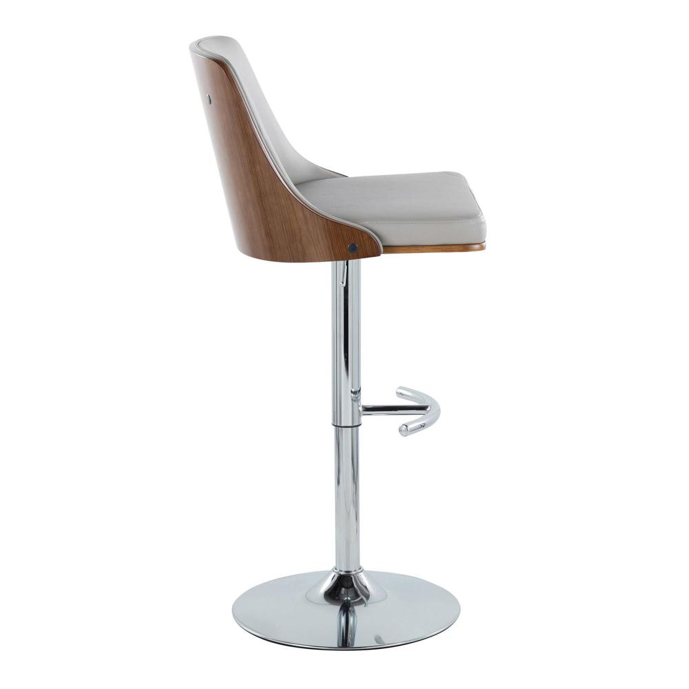 Chrome Metal, Walnut Wood, Light Grey PU Gianna Adjustable Barstool - Set of 2