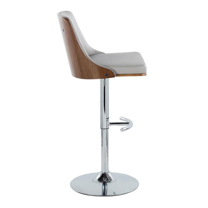 Chrome Metal, Walnut Wood, Light Grey PU Gianna Adjustable Barstool - Set of 2