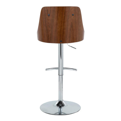 Chrome Metal, Walnut Wood, White PU Gianna Adjustable Barstool - Set of 2