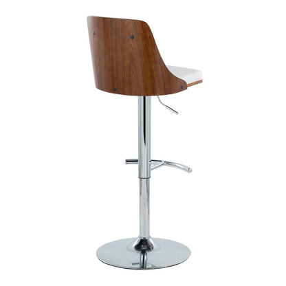 Chrome Metal, Walnut Wood, White PU Gianna Adjustable Barstool - Set of 2