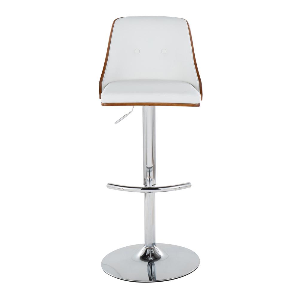 Chrome Metal, Walnut Wood, White PU Gianna Adjustable Barstool - Set of 2