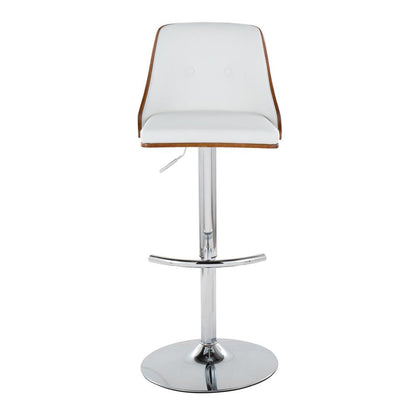 Chrome Metal, Walnut Wood, White PU Gianna Adjustable Barstool - Set of 2